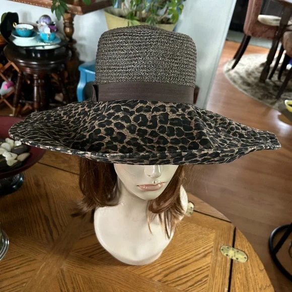 Vintage Floppy Wide Leopard Brim Sun Hat - Picture 6 of 7